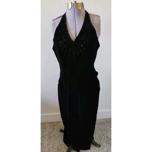 Vtg Cocktail Dress Sz 12 Black Stretch Velvet Corset J.R. NITES by Caliendo